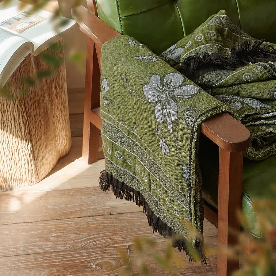 Elegante coperta floreale con nappe in puro cotone - image 3