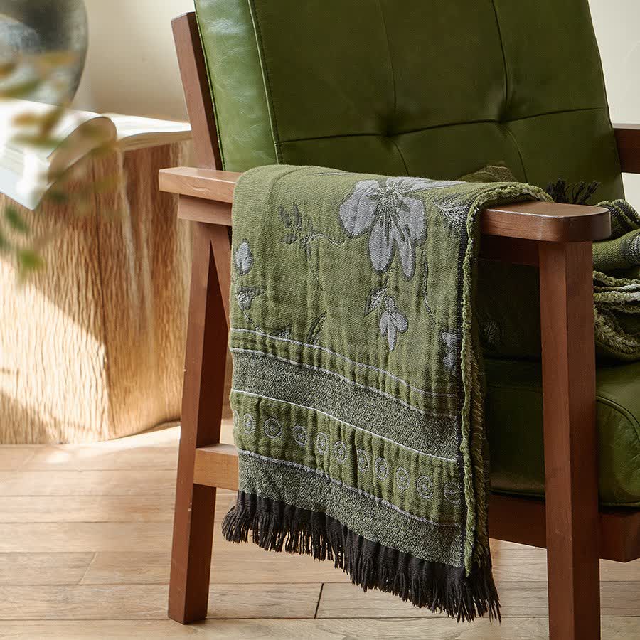 Elegante coperta floreale con nappe in puro cotone - image 2