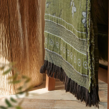 Elegante coperta floreale con nappe in puro cotone - image 5
