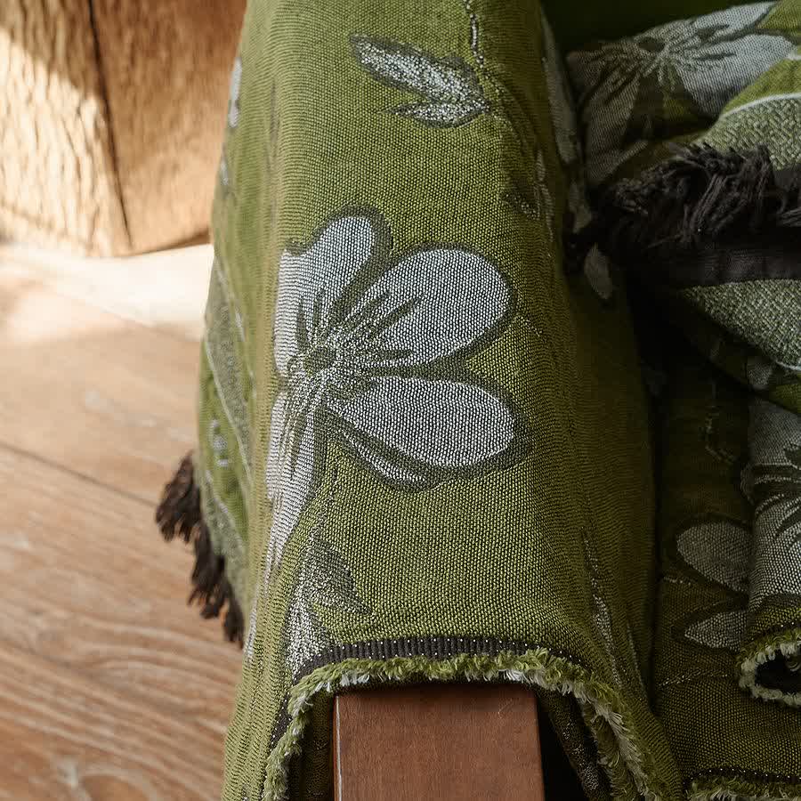 Elegante coperta floreale con nappe in puro cotone - image 6