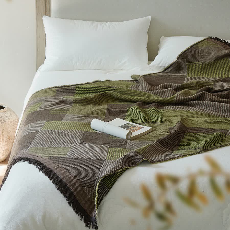Coperta in cotone a righe sottili con nappe - image 3