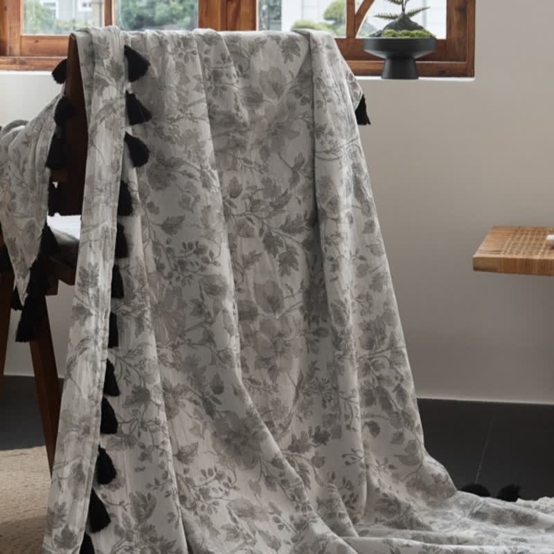 Coperta in lino e cotone jacquard floreale sottile - image 2