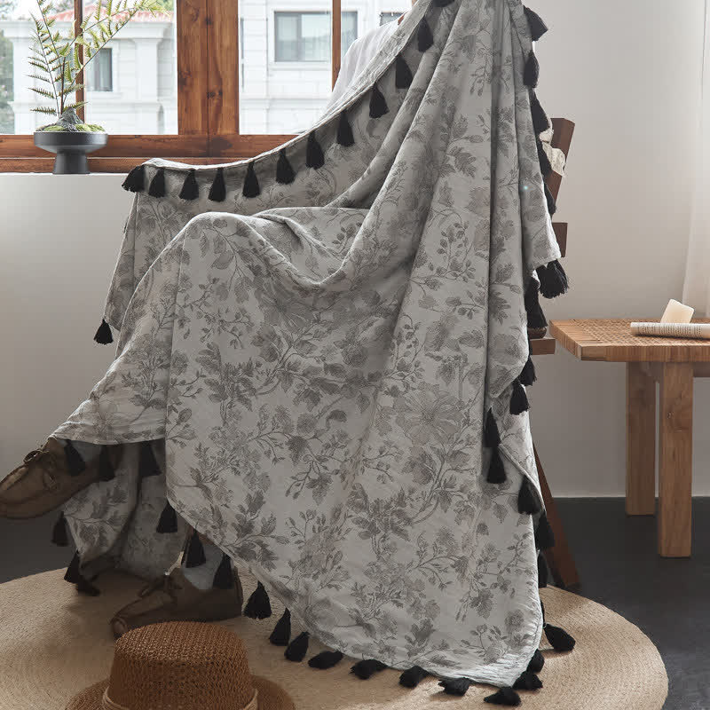 Coperta in lino e cotone jacquard floreale sottile - image 1