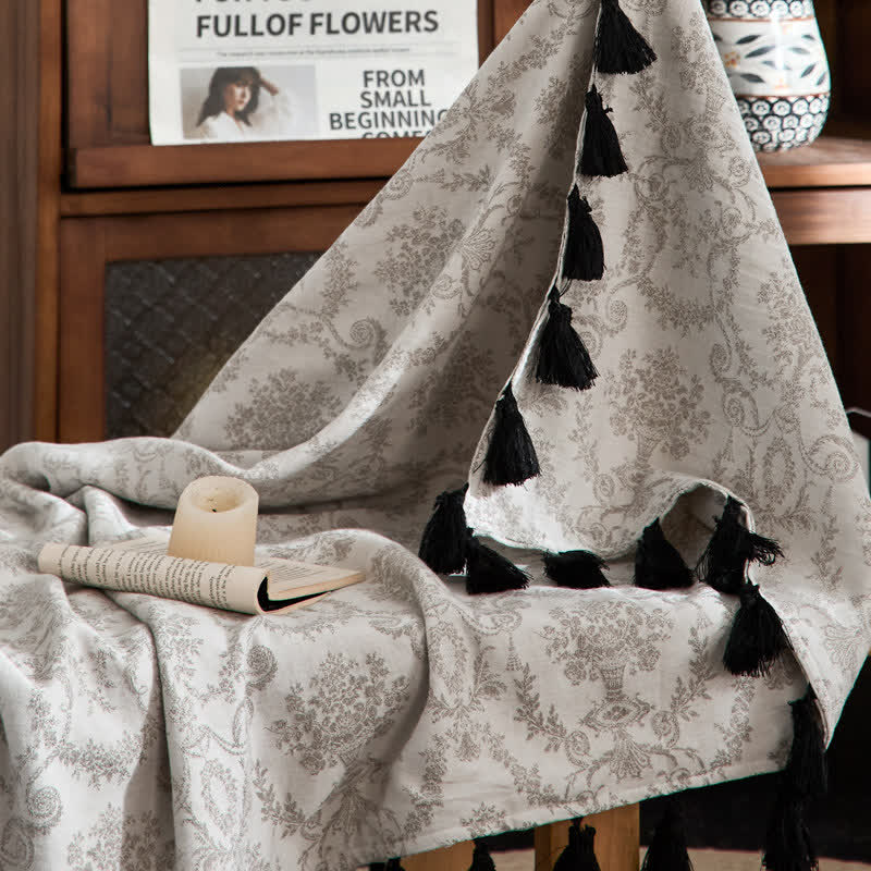 Coperta in cotone e lino jacquard botanico vintage - image 2