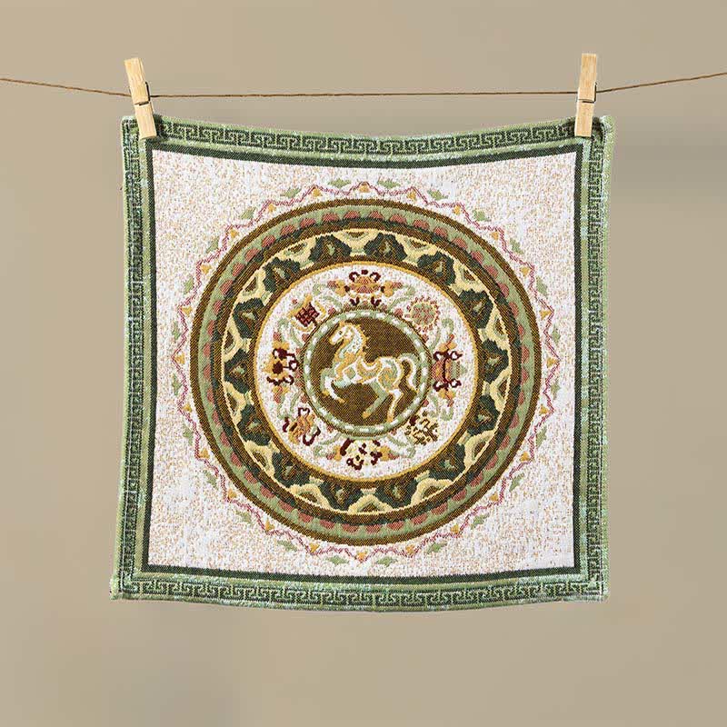 Asciugamano in garza di cotone con motivo a cavallo e zodiaco vintage - image 1