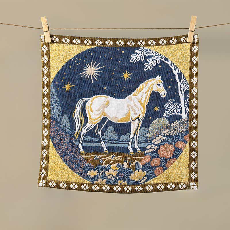 Asciugamano in garza di cotone con motivo a cavallo e zodiaco vintage - image 2