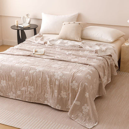 Elegante trapunta in garza di cotone jacquard a 3 strati con motivo floreale - Cammello - Matrimoniale - image 7