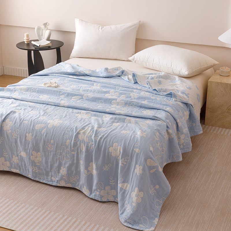 Elegante trapunta in garza di cotone jacquard a 3 strati con motivo floreale - Blu - Matrimoniale - image 6