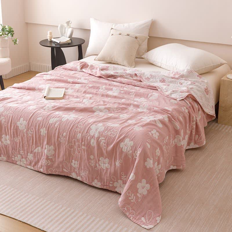 Elegante trapunta in garza di cotone jacquard a 3 strati con motivo floreale - Rosa - Matrimoniale - image 0