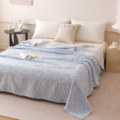 Trapunta moderna in garza di cotone jacquard geometrica - Blu - Matrimoniale - image 3