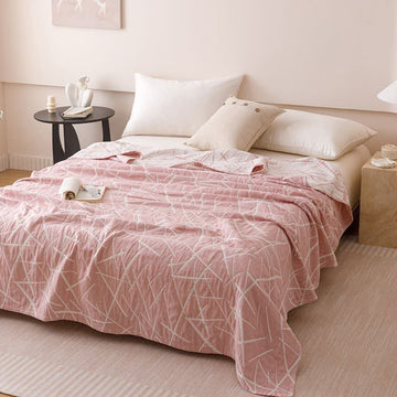 Trapunta moderna in garza di cotone jacquard geometrica - Rosa - Matrimoniale - image 0