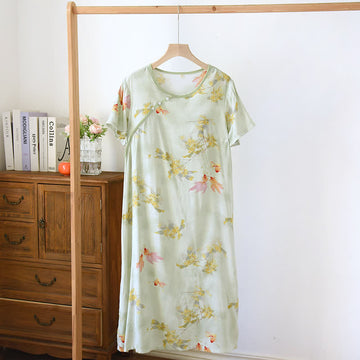 Camicia da notte vintage con pesci koi orientali e fiori - Verde - XL - image 0