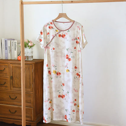 Camicia da notte a maniche corte in stile orientale con melograno - Beige - XL - image 0
