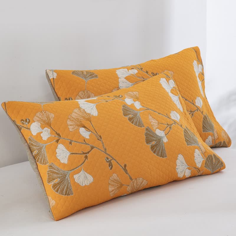 Trapunta reversibile in cotone biologico con foglie di ginkgo - image 58