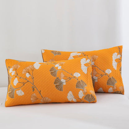 Trapunta reversibile in cotone biologico con foglie di ginkgo - Arancia - 2 federe - 51cm x 91cm - image 57