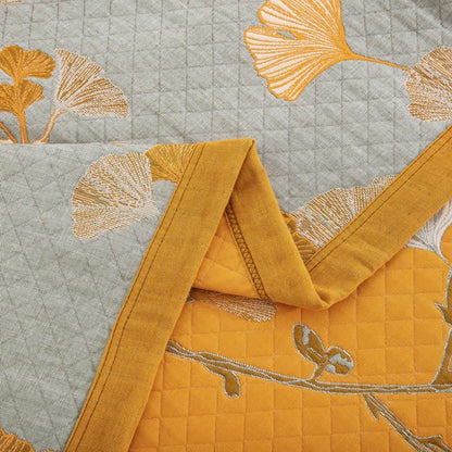 Trapunta reversibile in cotone biologico con foglie di ginkgo - image 70