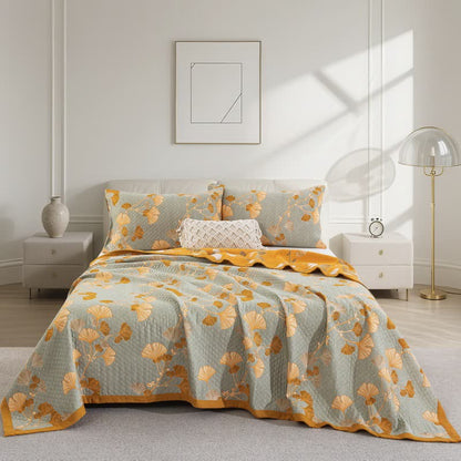 Trapunta reversibile in cotone biologico con foglie di ginkgo - Grigio - Trapunta con 2 federe - Matrimoniale Extra Lungo - image 61