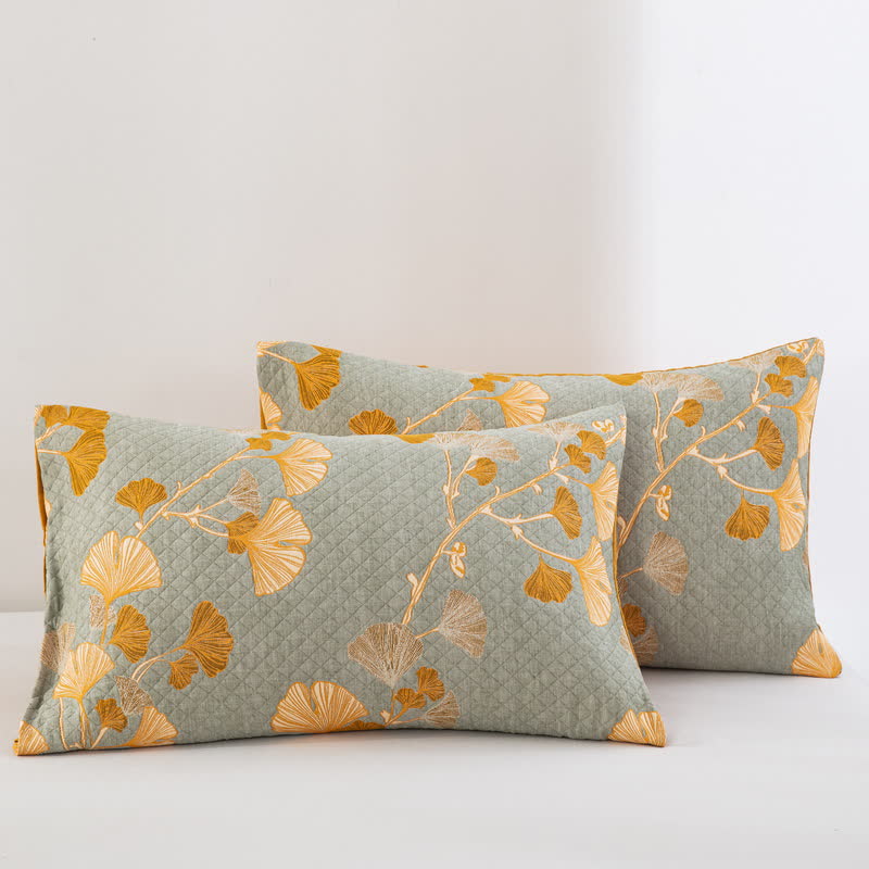 Trapunta reversibile in cotone biologico con foglie di ginkgo - Grigio - 2 federe - 51cm x 91cm - image 67