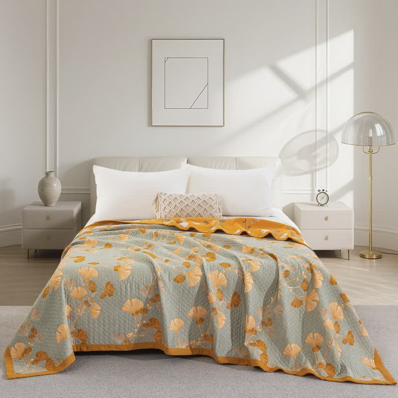 Trapunta reversibile in cotone biologico con foglie di ginkgo - Grigio - Trapunta - Matrimoniale Extra Lungo - image 62