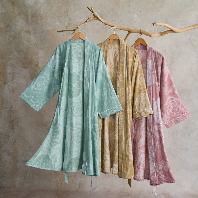 Lussuoso kimono in puro cotone color peonia - image 1