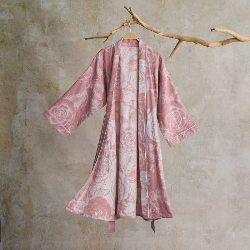 Lussuoso kimono in puro cotone color peonia - Rosa - XL - image 6