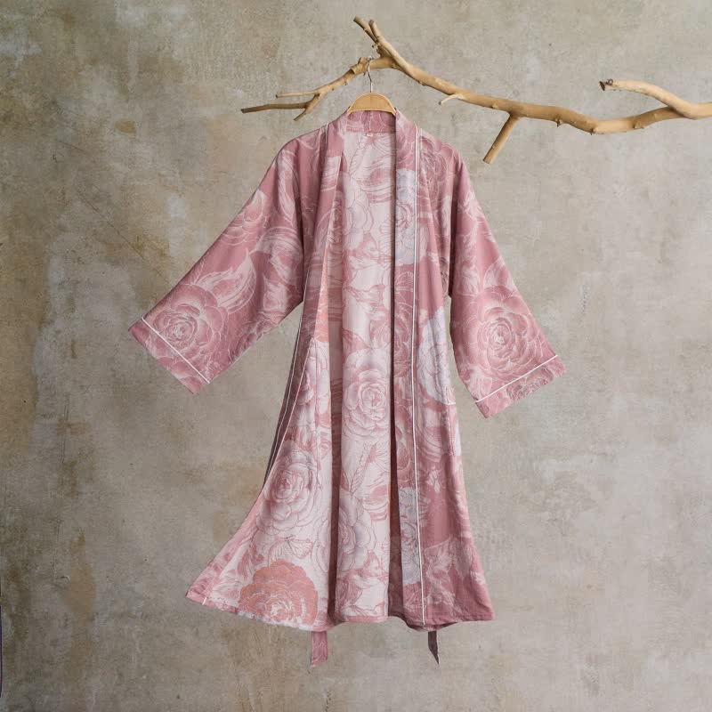 Lussuoso kimono in puro cotone color peonia - image 7
