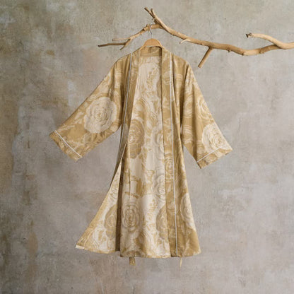 Lussuoso kimono in puro cotone color peonia - Giallo - XL - image 13