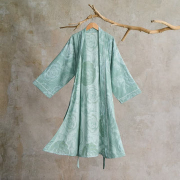 Lussuoso kimono in puro cotone color peonia - Verde - XL - image 0