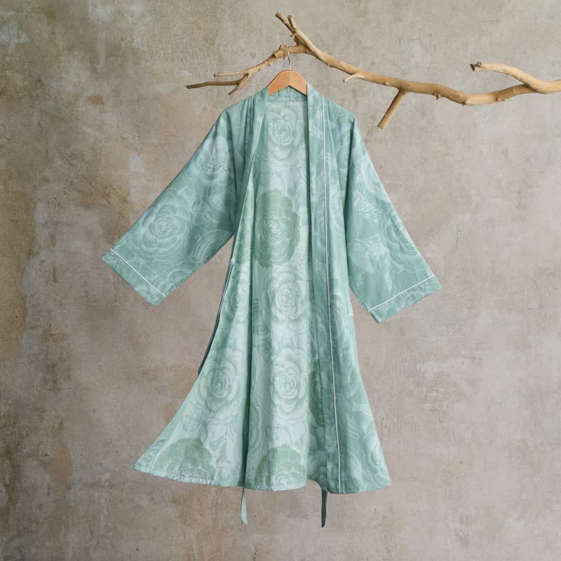 Lussuoso kimono in puro cotone color peonia - Verde - XL - image 0
