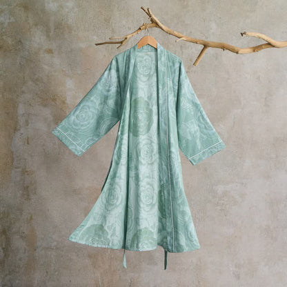 Lussuoso kimono in puro cotone color peonia - Verde - XL - image 0