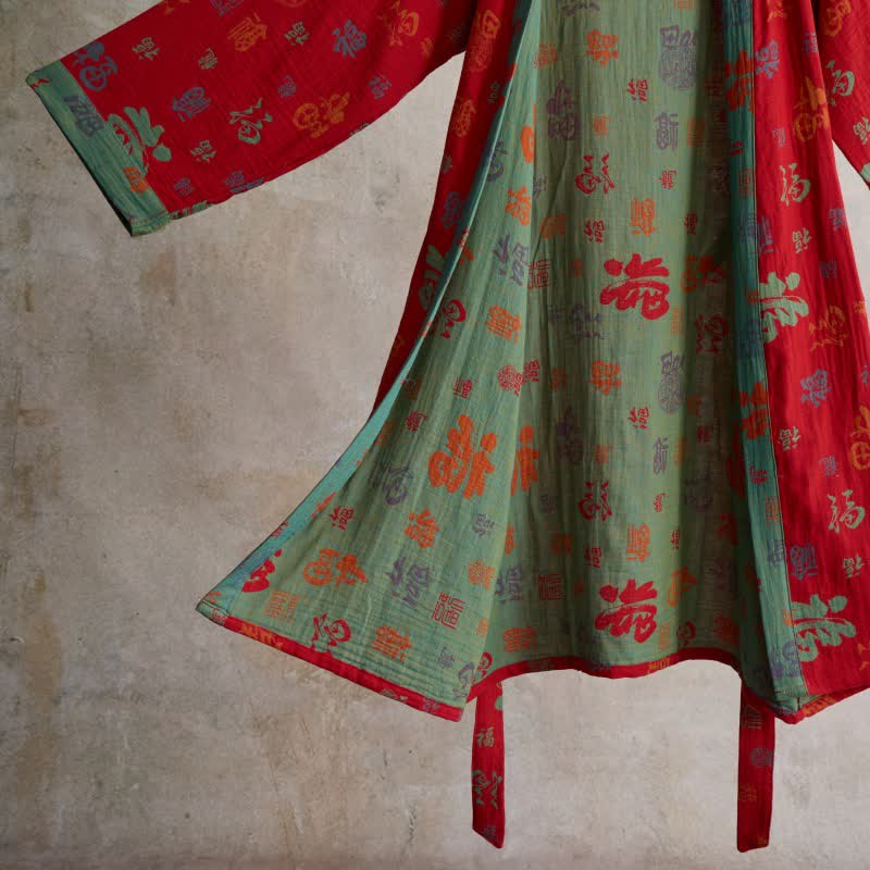 Kimono in garza di cotone con motivo di buon auspicio - image 3