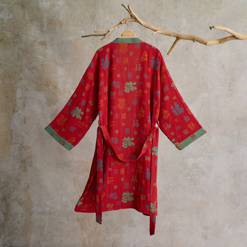 Kimono in garza di cotone con motivo di buon auspicio - image 1