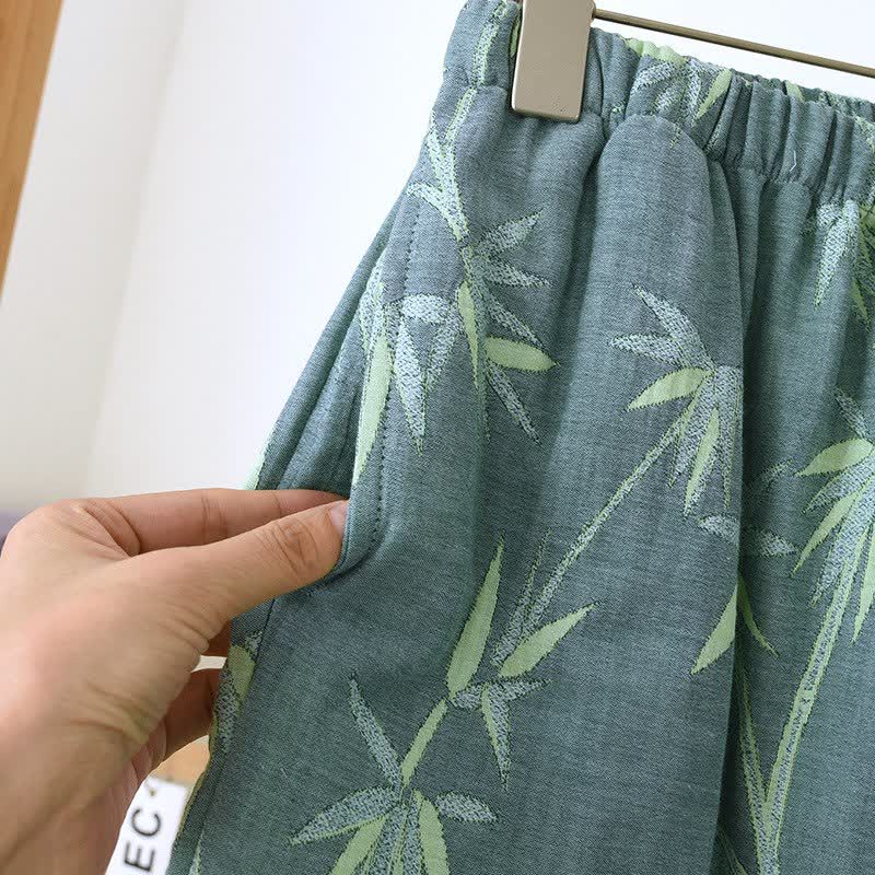 Pigiama in garza di cotone jacquard di bambù verde - image 10