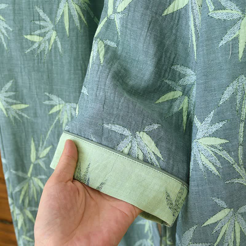 Pigiama in garza di cotone jacquard di bambù verde - image 8