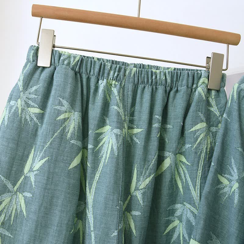 Pigiama in garza di cotone jacquard di bambù verde - image 9