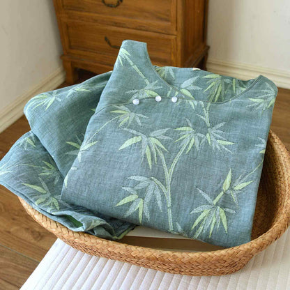 Pigiama in garza di cotone jacquard di bambù verde - image 4