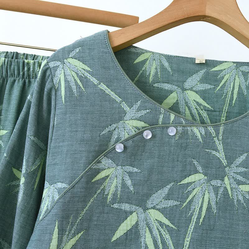 Pigiama in garza di cotone jacquard di bambù verde - image 7