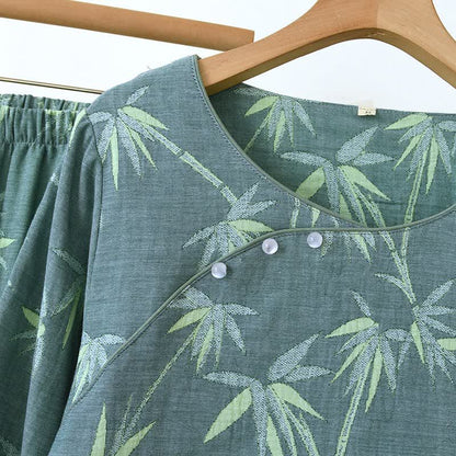 Pigiama in garza di cotone jacquard di bambù verde - image 7