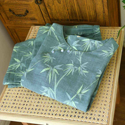 Pigiama in garza di cotone jacquard di bambù verde - image 5