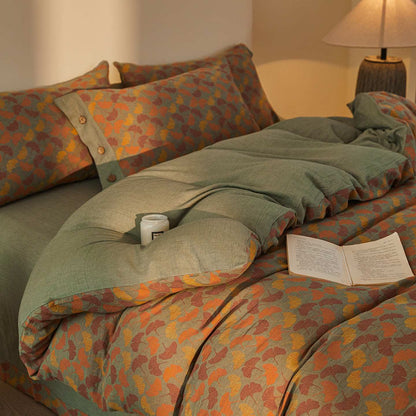 Set di biancheria da letto in cotone a doppia garza con motivo botanico Ginkgo (4 pezzi) - Matrimoniale Grande - image 0