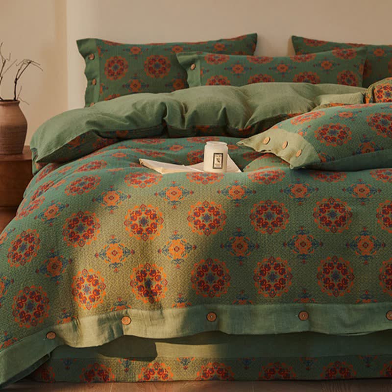Set di biancheria da letto in cotone a doppia garza con motivi geometrici vintage (4 pezzi) - image 3