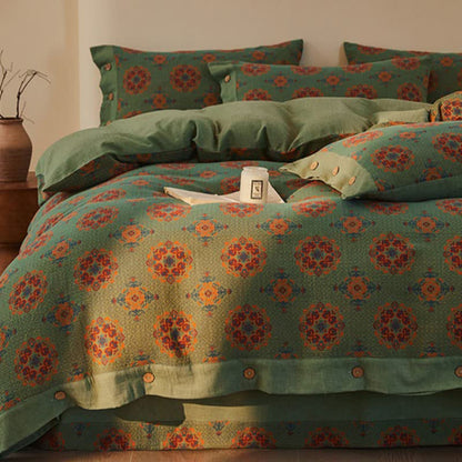 Set di biancheria da letto in cotone a doppia garza con motivi geometrici vintage (4 pezzi) - image 3