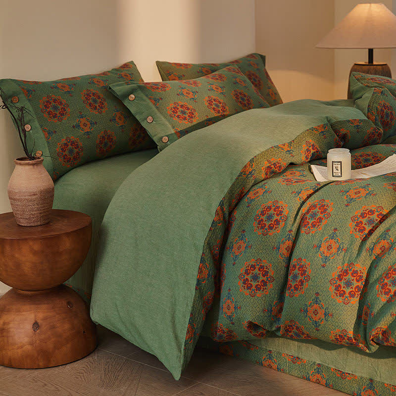 Set di biancheria da letto in cotone a doppia garza con motivi geometrici vintage (4 pezzi) - image 4