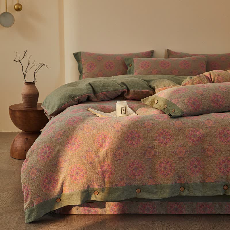 Set di biancheria da letto in cotone a doppia garza con motivi geometrici vintage (4 pezzi) - image 15