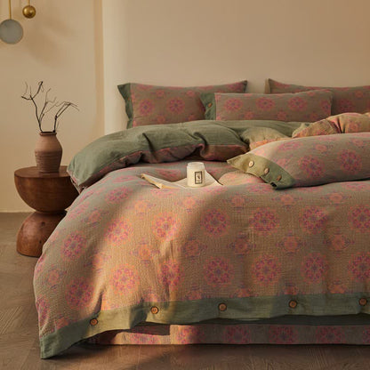 Set di biancheria da letto in cotone a doppia garza con motivi geometrici vintage (4 pezzi) - image 15