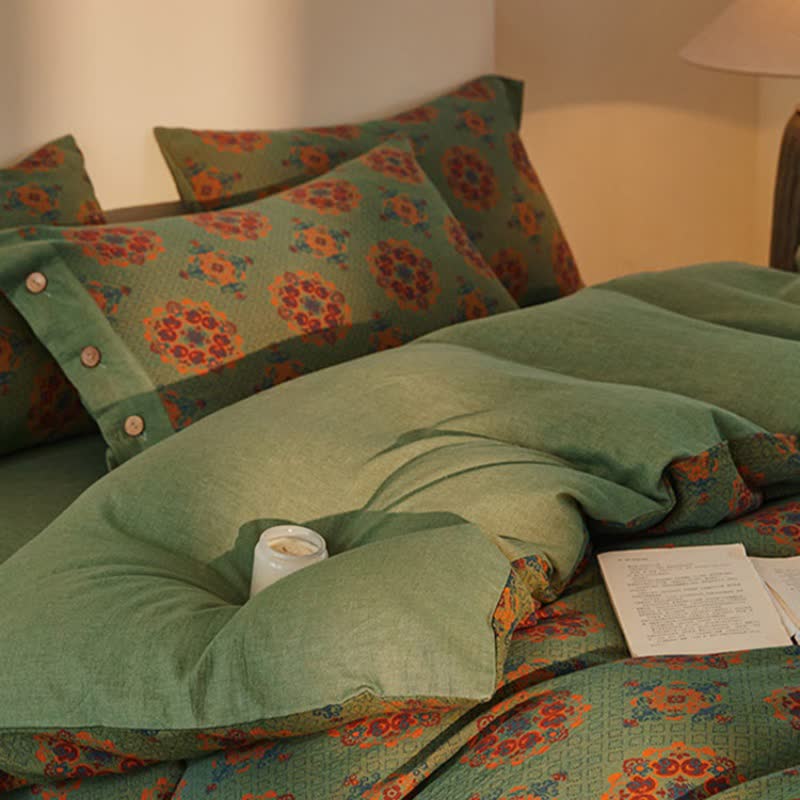 Set di biancheria da letto in cotone a doppia garza con motivi geometrici vintage (4 pezzi) - image 5