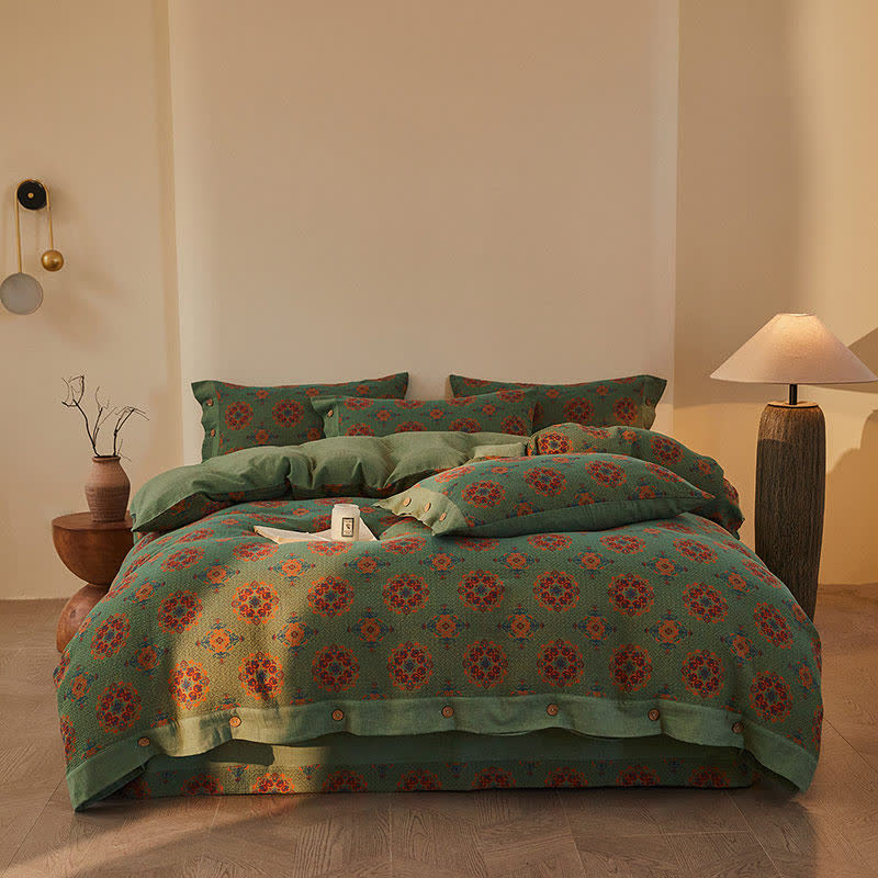 Set di biancheria da letto in cotone a doppia garza con motivi geometrici vintage (4 pezzi) - image 1
