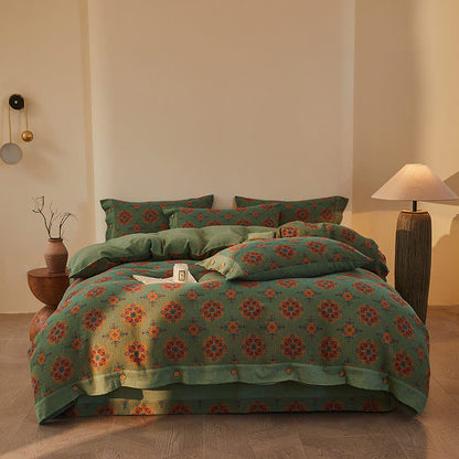 Set di biancheria da letto in cotone a doppia garza con motivi geometrici vintage (4 pezzi) - image 1