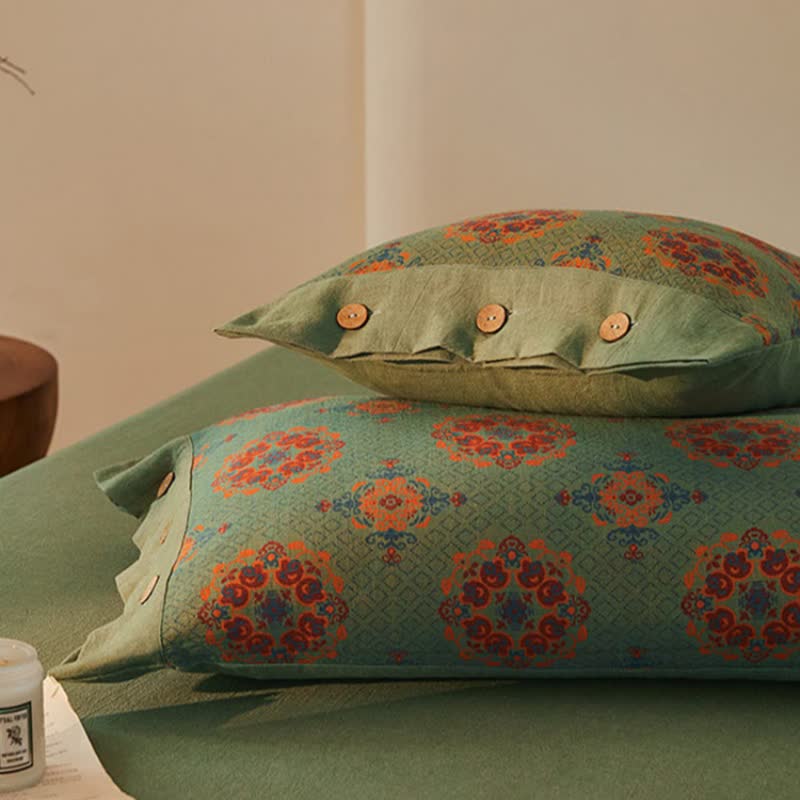 Set di biancheria da letto in cotone a doppia garza con motivi geometrici vintage (4 pezzi) - image 6