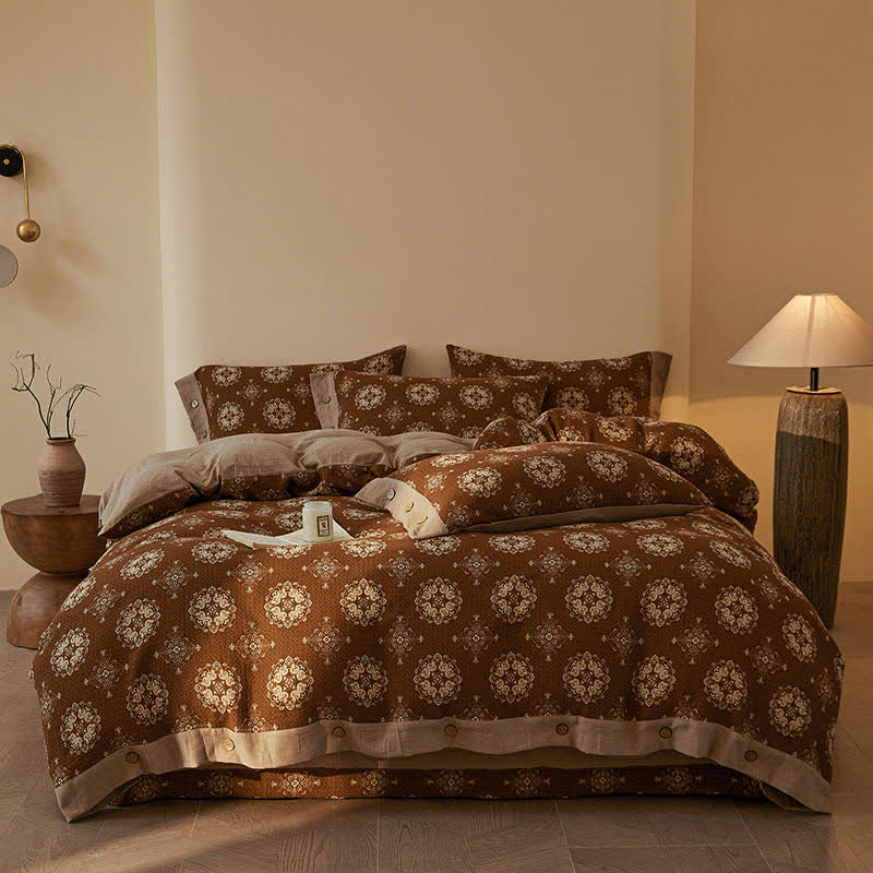 Set di biancheria da letto in cotone a doppia garza con motivi geometrici vintage (4 pezzi) - image 10
